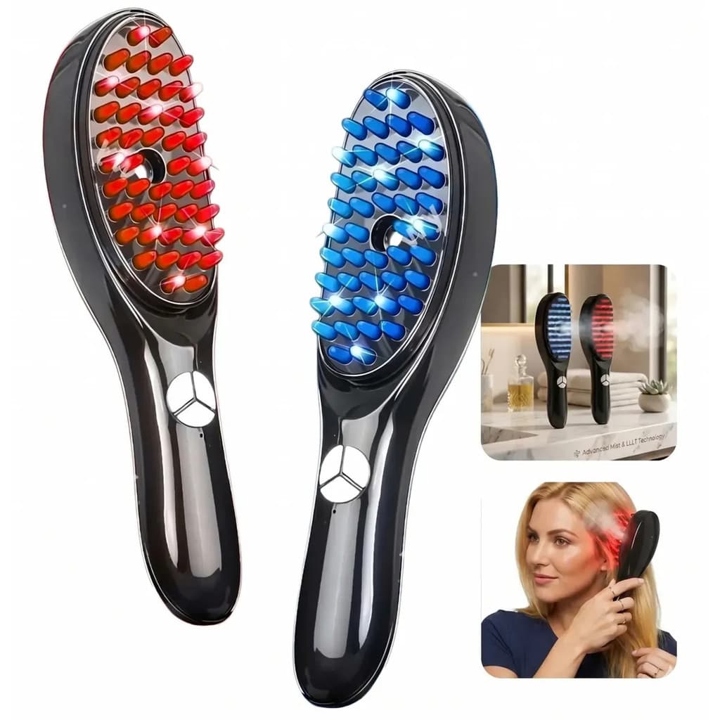 Escova Massageadora Capilar 4 Em 1 Led Terapêutica Cabelo Anti-queda Estimula Crescimento Fortalecimento Fototerapia Luz