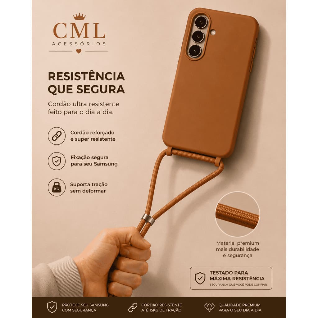Capa com Cordão Segurança 💎 Anti Impacto Sam Linha A e S Ajustável