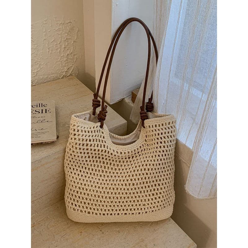 Japão Japão Japão ⋆ン收笔 Bolsa feminina tecida à mão Bolsa de praia de grande capacidade Bolsa Tote de um ombr