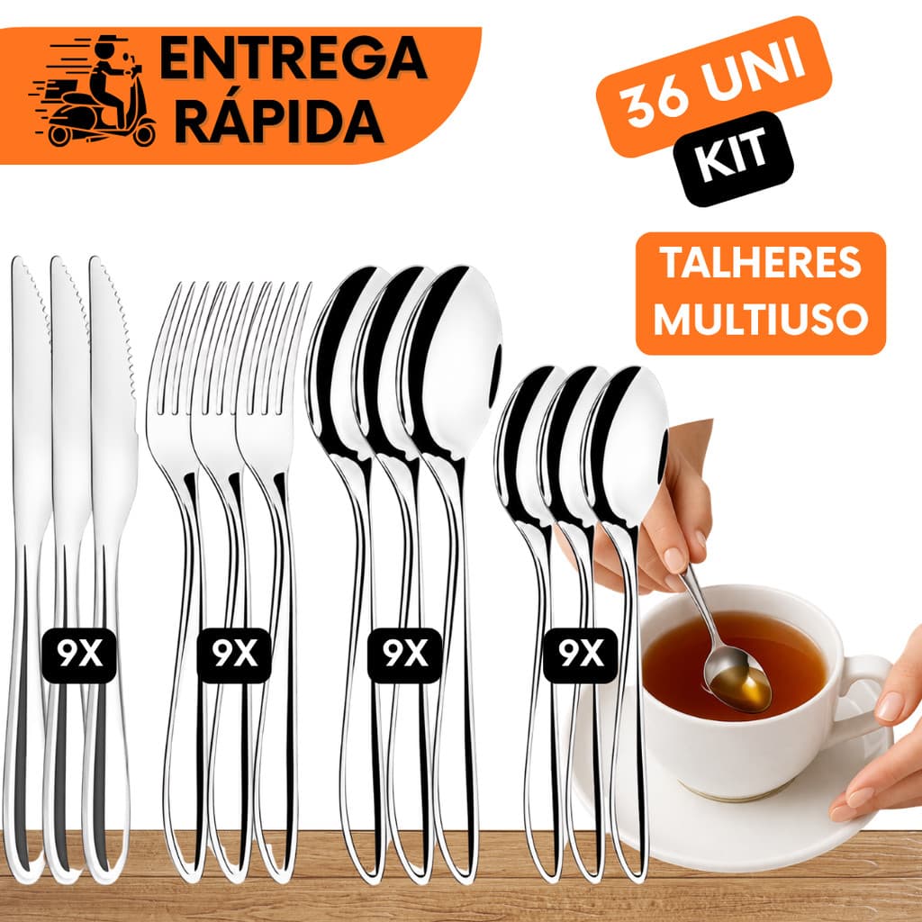 FAQUEIRO 6 FACA 6 GARFO 6 COLHER DE CHÁ 6 E SOBREMESA COMPLENTO MARMITA VIAGEM COZINHA MESA POSTA
