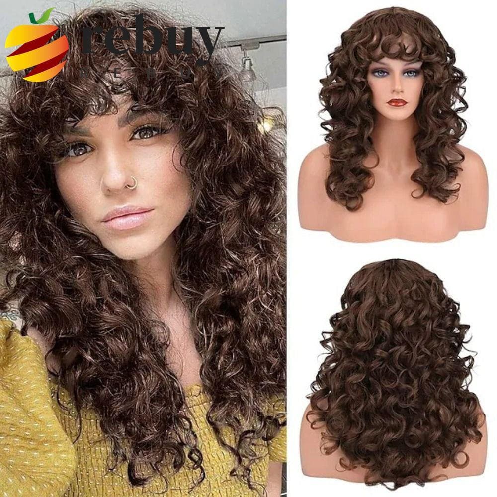 REBUY1 Longo Encaracolado Peruca Acessórios De Cabelo Extensão Do Feminino Natural Invisível Preto Perucas Sintéticas Co