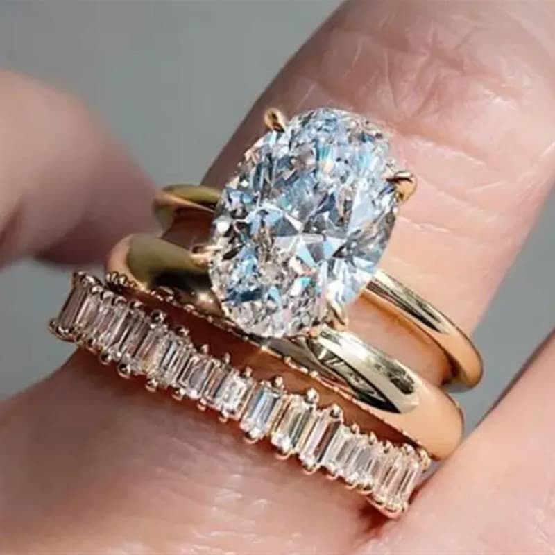 Conjunto de três peças S925 prata esterlina zircão anel simples moda jóias senhoras presente de casamento