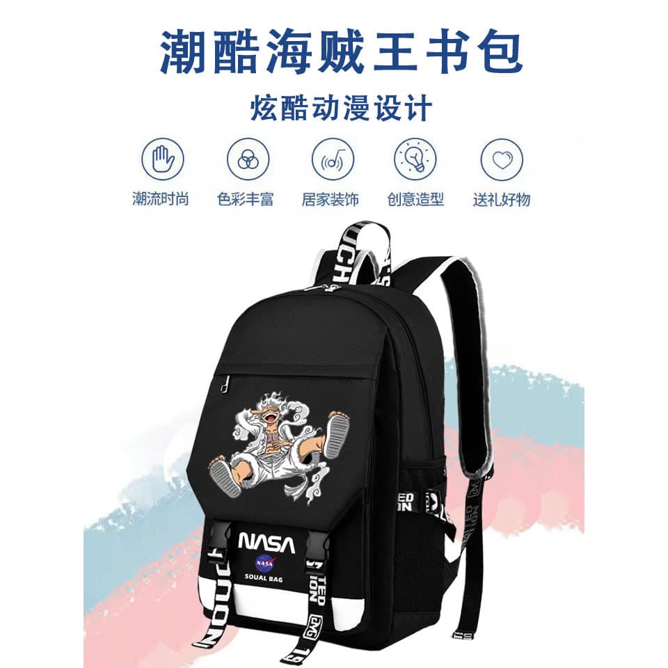 Sexta engrenagem Luffy uma peça mochila Anime Co-marca escola primária júnior estudante do ensino médio mochila lazer