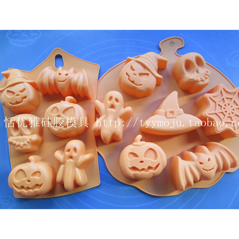 6-continuoso/7-buraco contínuo fantasma cabeça de abóbora morcego Halloween molde de silicone bolo de silicone sabão art