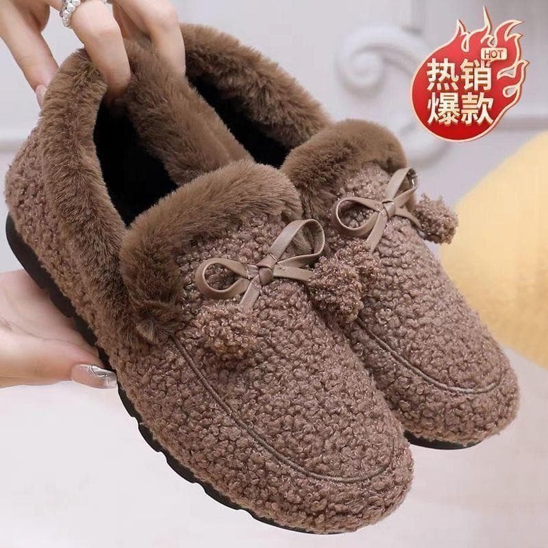 Sapatos femininos de algodão estilo coreano para outono/inverno, com pelúcia, estilo casual, antiderrapantes, modelo FWF
