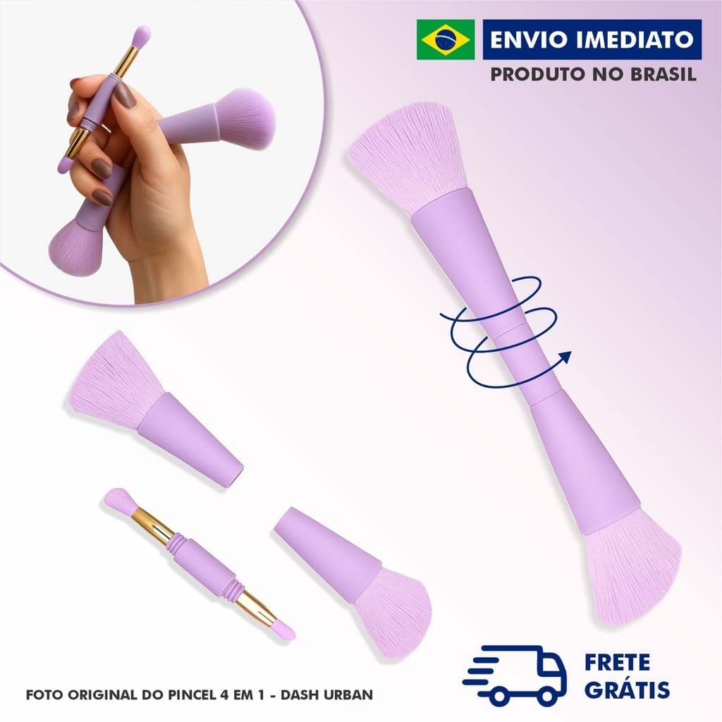 Pincel Maquiagem 4 Em 1 Portátil Multifunção para viagem   - Vegano - Cruelty-Free - Latex-Free