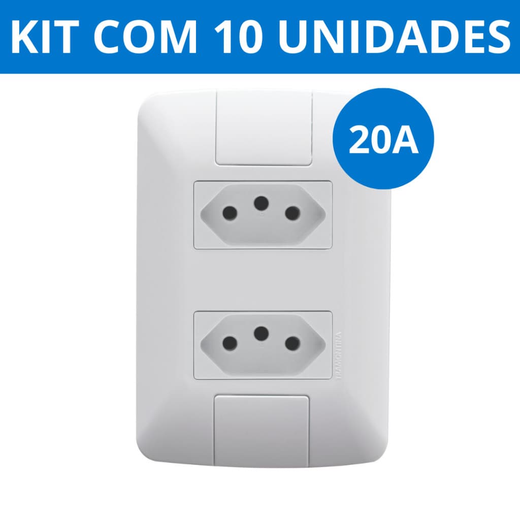 Kit 10 Tomadas Duplas Conjunto Duplo 20A 4x2 Linha Aria BrancaTramontina