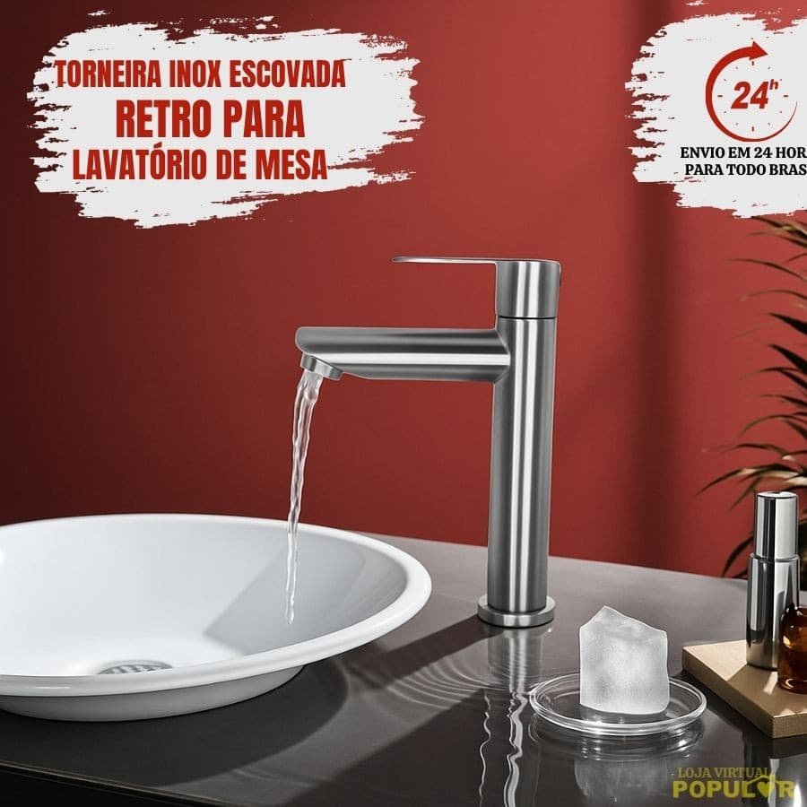 Torneira Banheiro Inox Premium Bancada Moderna