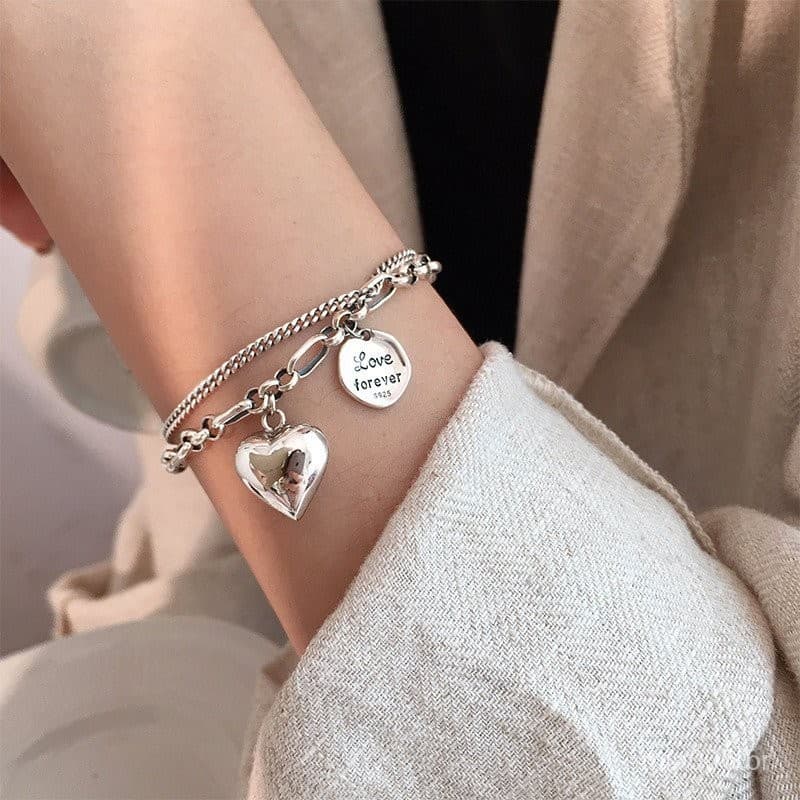 Pulseira de Dupla Camada para Melhor Amiga com Disco de Amor, Design de Nicho, Adequada para Mulheres, Estilo Hip-hop