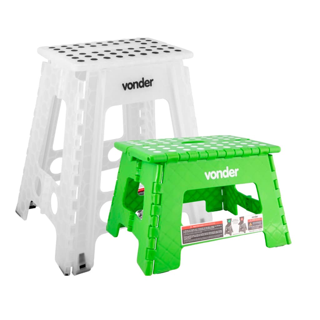 KIT 2 BANQUETAS DOBRÁVEIS ALTA E BAIXA PRÁTICAS BRANCO VERDE