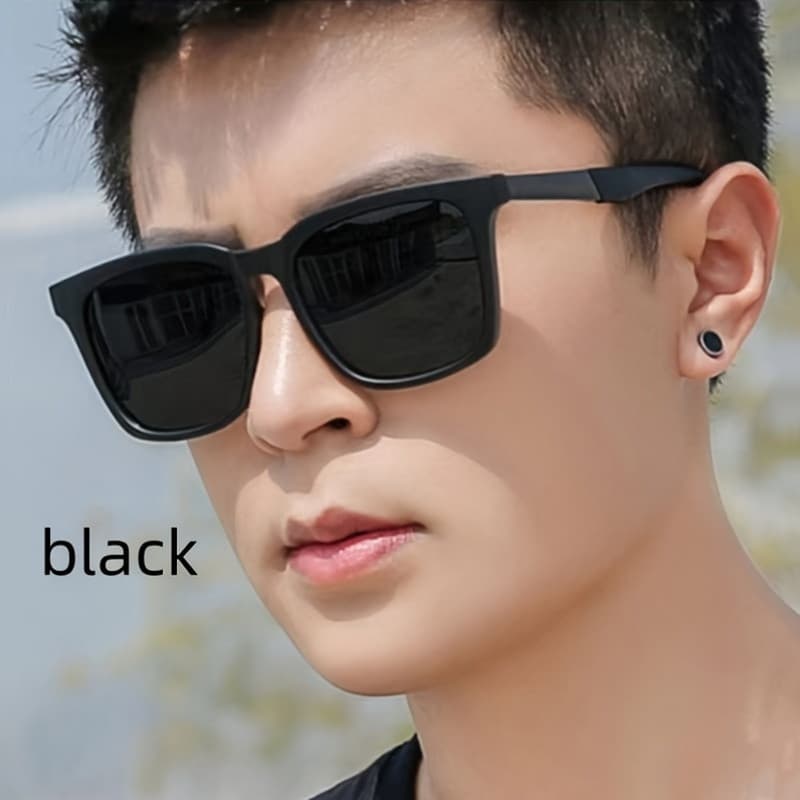 Óculos de Sol Unissex com Armação Quadrada, Lentes Grandes Pretas de PC, Armação de ABS, Óculos para Atividades ao Ar Li