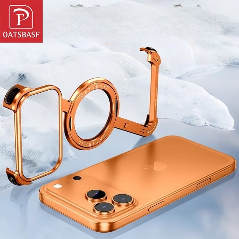 OATSBASF Z Case Metal Airbag Phone Com Suporte Magnético Para iPhone 17 Pro Max/Air Dissipação De Calor Oca Sem Moldura