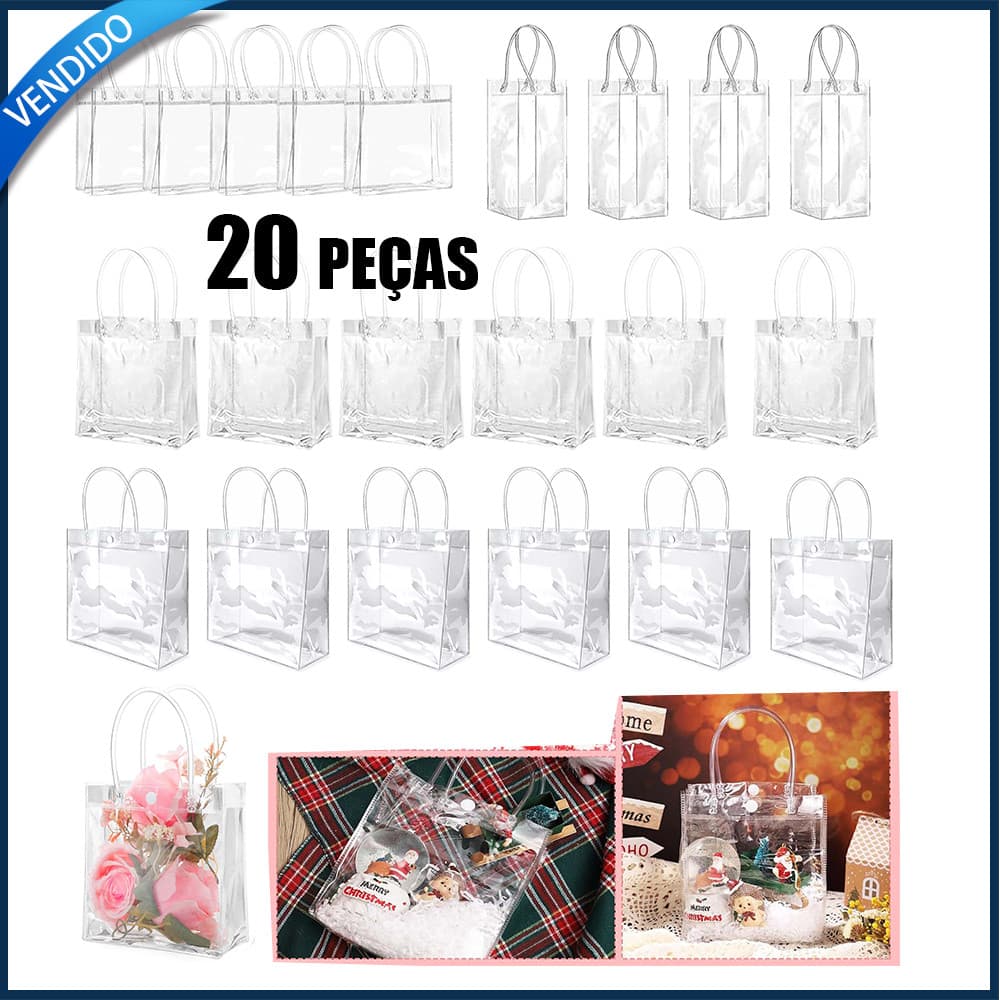 20x Sacos De Presente Transparentes , Em Plástico Com Alça E Botão PVC Transparente Reutilizáveis Para Festas De Noiva