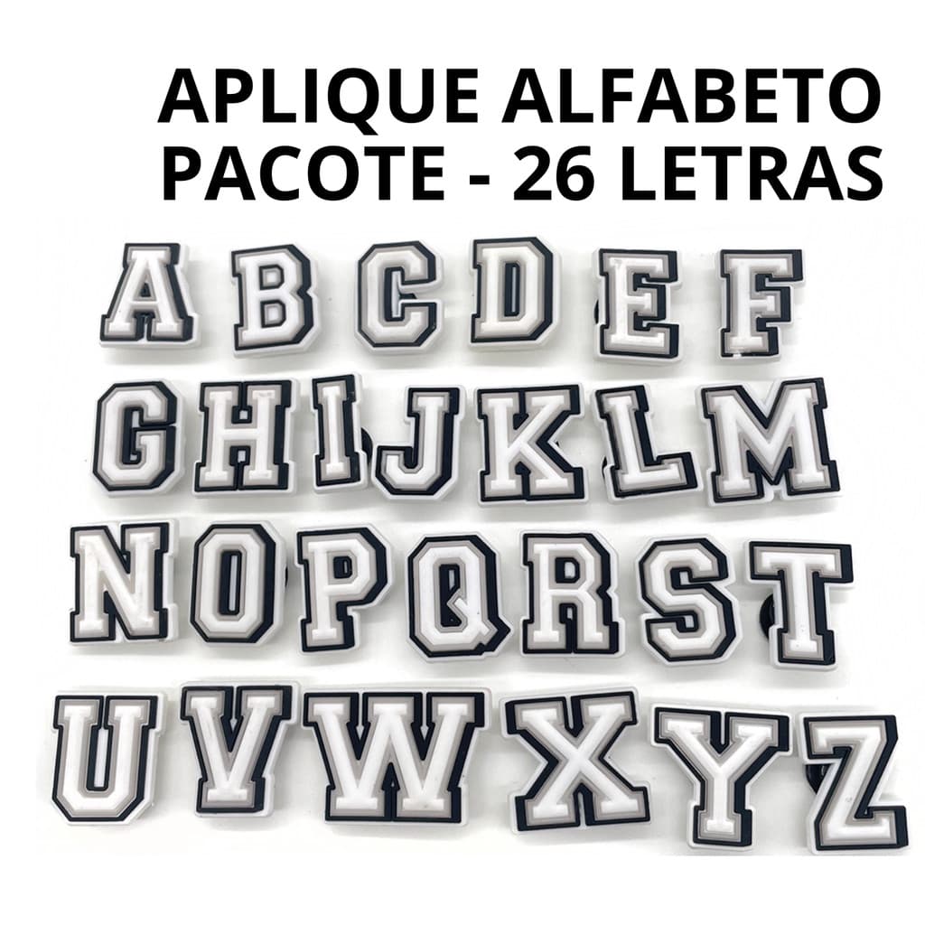 26 Letras Alfabeto Aplique Borracha – Pacote 26 Peças Para Artesanato, Babuche e Decoração