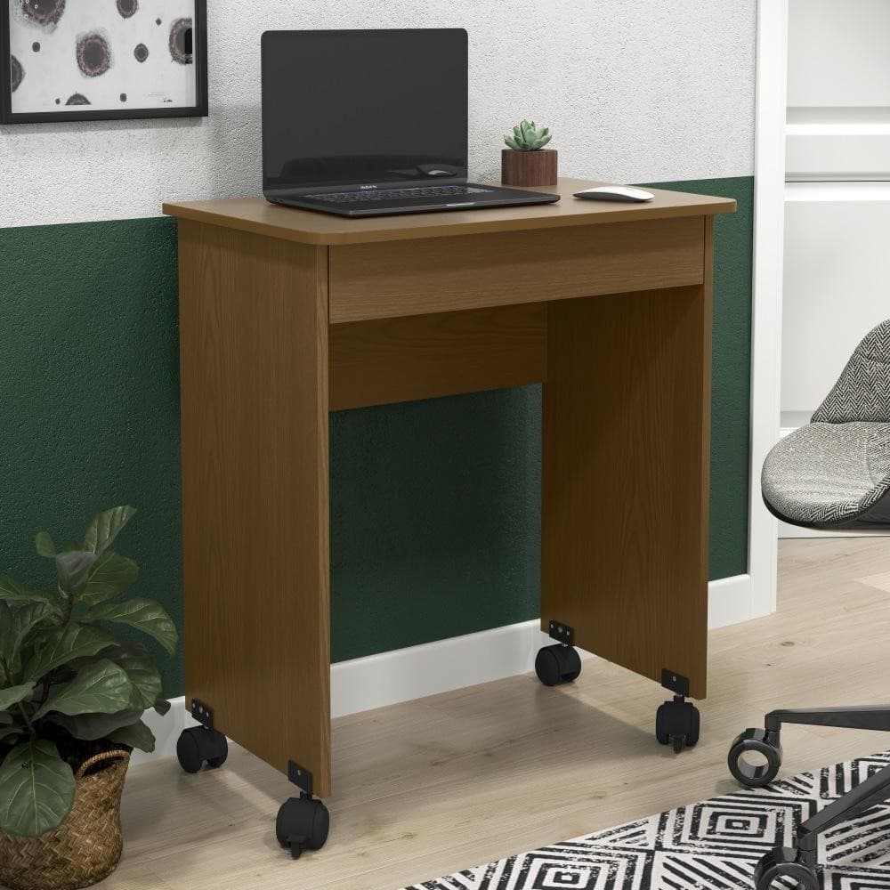 Mesa Escrivaninha Compact Not 70cm para Computador e Notebook Freijó com Gaveta e Rodinhas Ofertamo