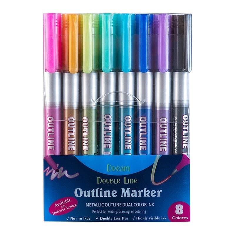Kit de 3/8/ peças Caneta Outline Marker Metálica Linha Dupla Arte Caneta Contorno
