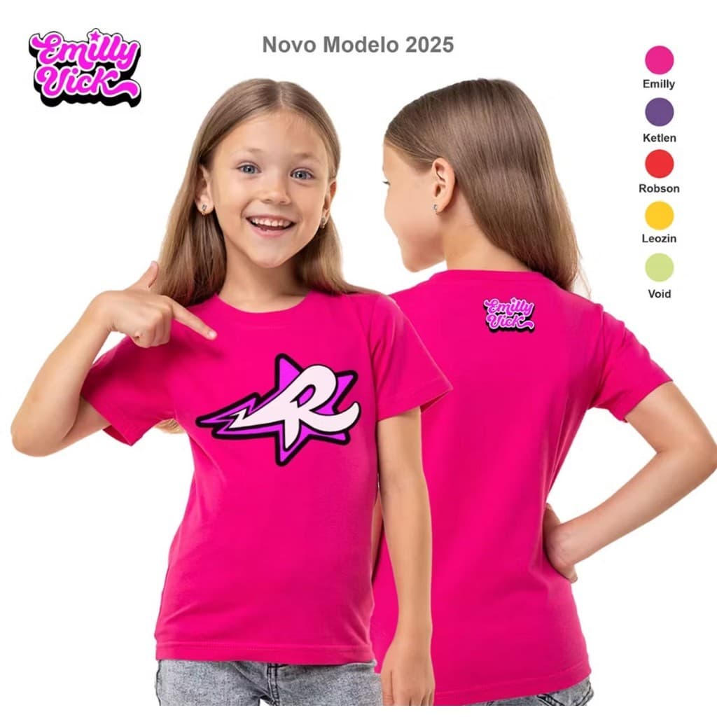 Camiseta Básica Infantil Estampada Clube dos Rosas Emily Vicki Moderno Tecido Leve Confortável