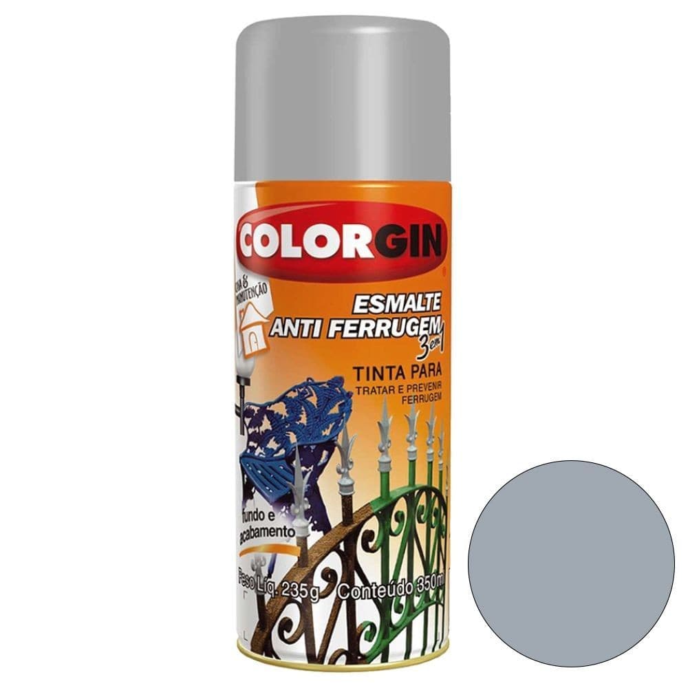 Tinta Spray Esmalte Anti Ferrugem Platina 2033 Brilhante 350ml Colorgin