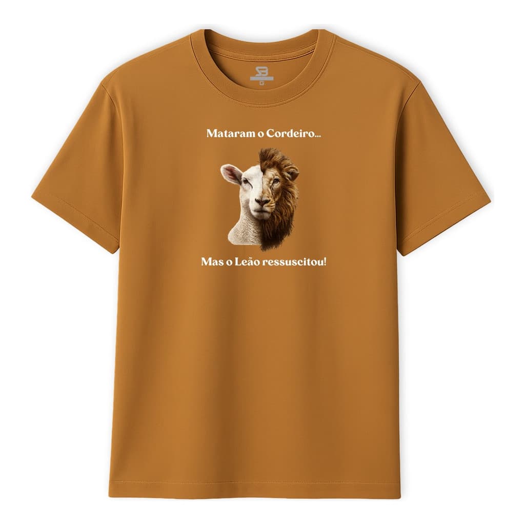 Camiseta Camisa Cristã Leão E O Cordeiro 100% Algodão 30.1 Premium