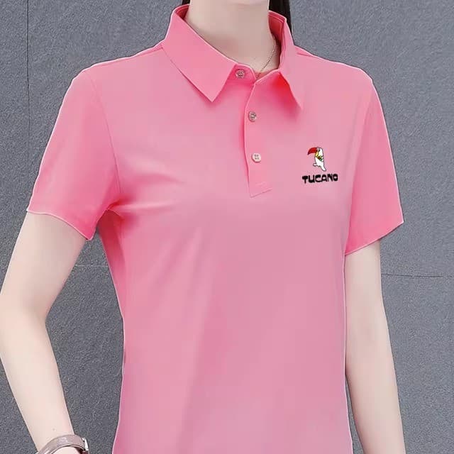 Woodpecker gelo seda camisa polo de manga curta feminina verão 2026 novo estilo moda lapela topo