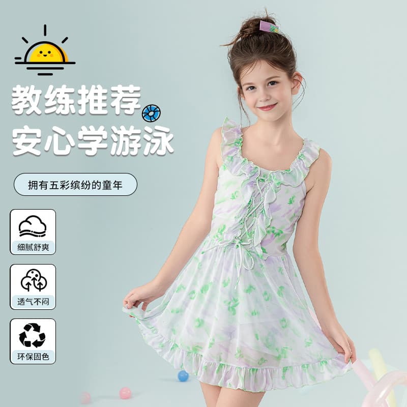 Maiô infantil 2025 novo estilo médio grande crianças meninas doce fresco estilingue vestido estilo ocidental férias maiô