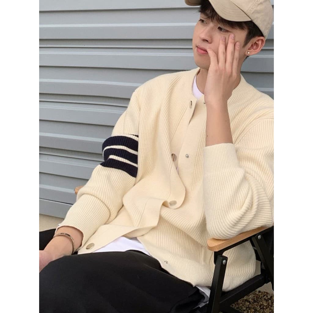 Luz madura outono inverno Retro uniforme de beisebol camisola de malha Cardigan masculino na moda versão coreana Casual