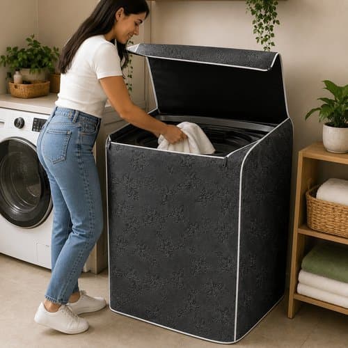 Capa Protecao Maquina Lavar Roupa Tela Resistente Com Abertura Superior Preta