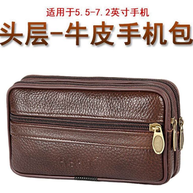 Multifuncional Universal caso de telefone couro genuíno saco de telefone saco de cintura masculino usar cinto saco de te