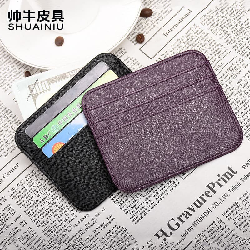 Porta-cartões ultrafino de couro genuíno genuíno, Slot para vários cartões, porta-cartões bancários, estilo masculino, f
