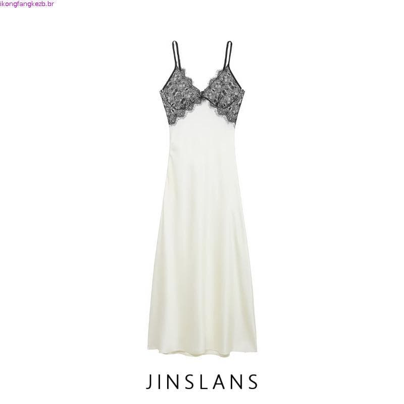 Vestido Longo de Festa Feminino Novo de Verão 2026, Elegante, com Renda e Detalhes de Costura, Vestido de Férias Feminin