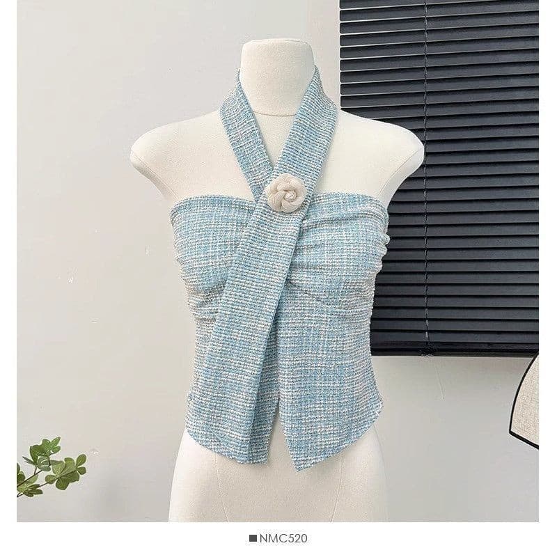 Temperamento E Versátil Flor halter Pescoço camis Feminino Emagrecimento Acolchoado Sem Mangas Topo Novo Txt061501txt Tx