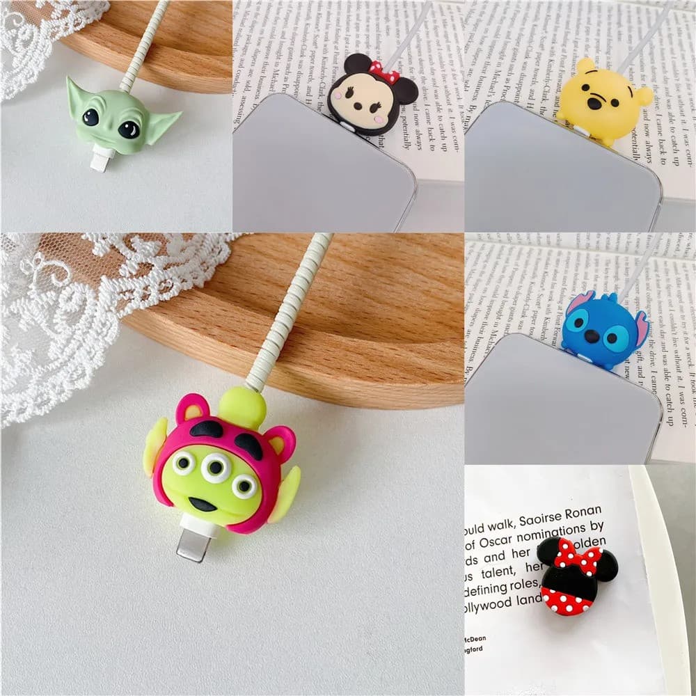 Bonito Dos Desenhos Animados USB Linha De Dados Cabeça Proteção Capa Compatível Para iPhone universal Carregador Cabo Pr