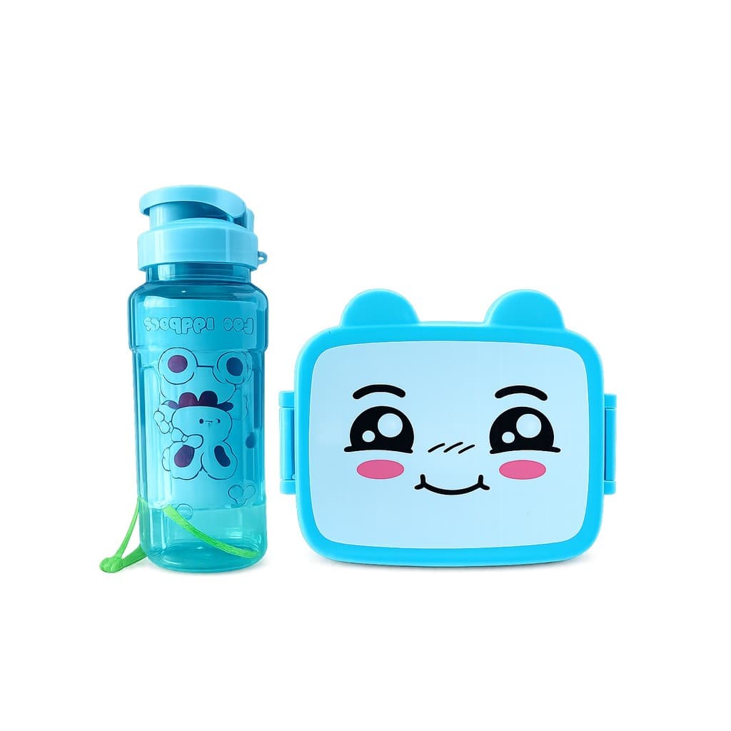 Kit Nunestar Lancheira Infantil Com Garrafa E Talher Azul