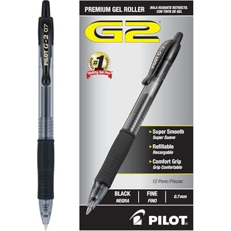 Canetas Pilot G2 , De Gel Esferográficas Recarregáveis E Retráteis Premium , Ponta Fina , 0.7 Mm , Tinta Preta , Pacote