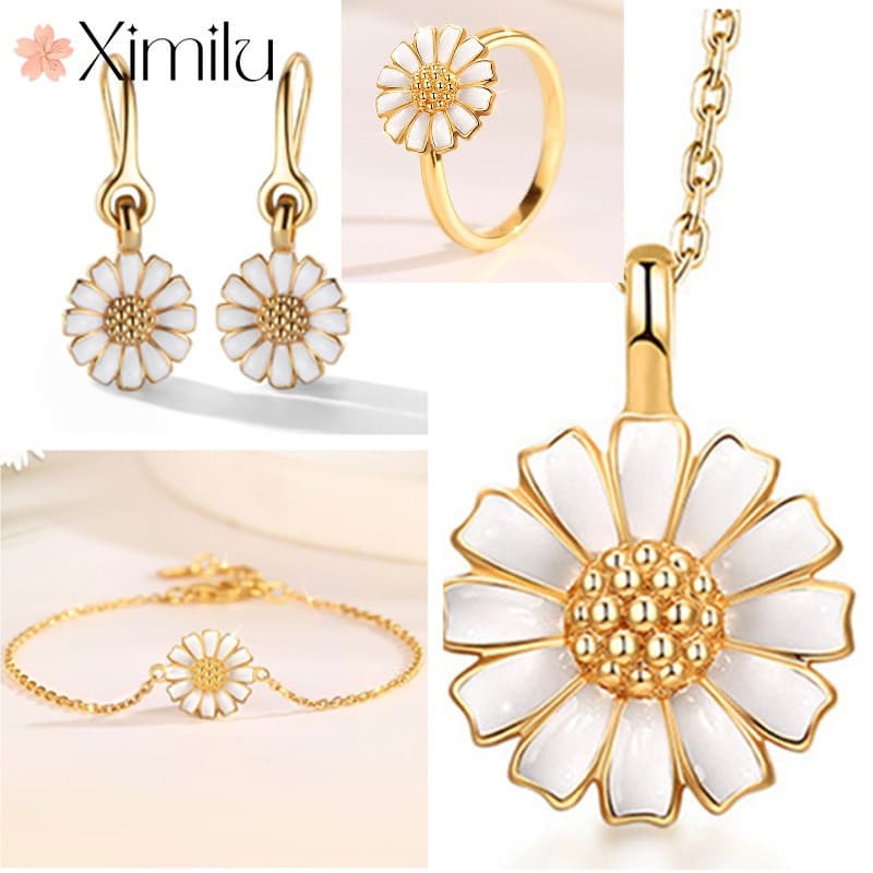♥ Design Original conjunto de jóias de crisântemo baixo luxo novo produto pequeno anel de margarida feminino Retro anel