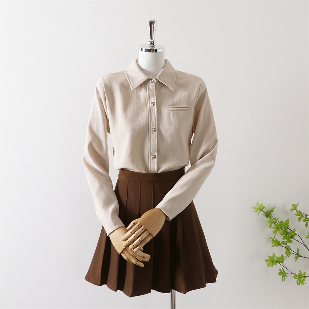 Camisa escovada feminina de manga comprida 2026 outono novo estilo camisa de damasco estilo Hong Kong manga comprida sol