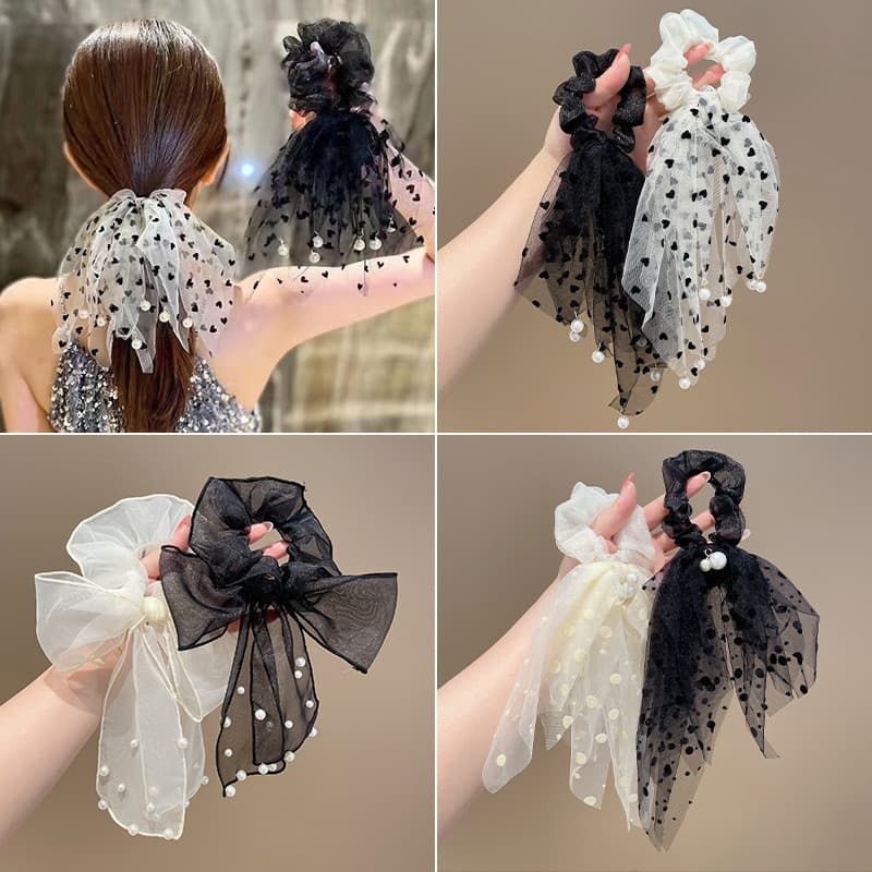 Polka Dot arco faixa de cabelo feminino pérola fio líquido Scrunchy faixa de cabelo High-End sentimento gravata faixa de