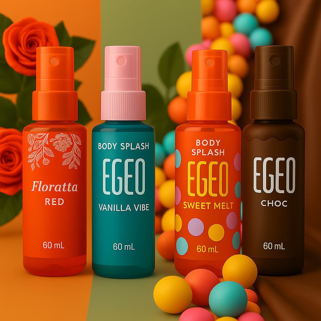 Kit 4 Body Splash Egeo Fragancias refrescantes Vanilla Vibe e Egeo Melancia + Floratta Red (60 ml cada)