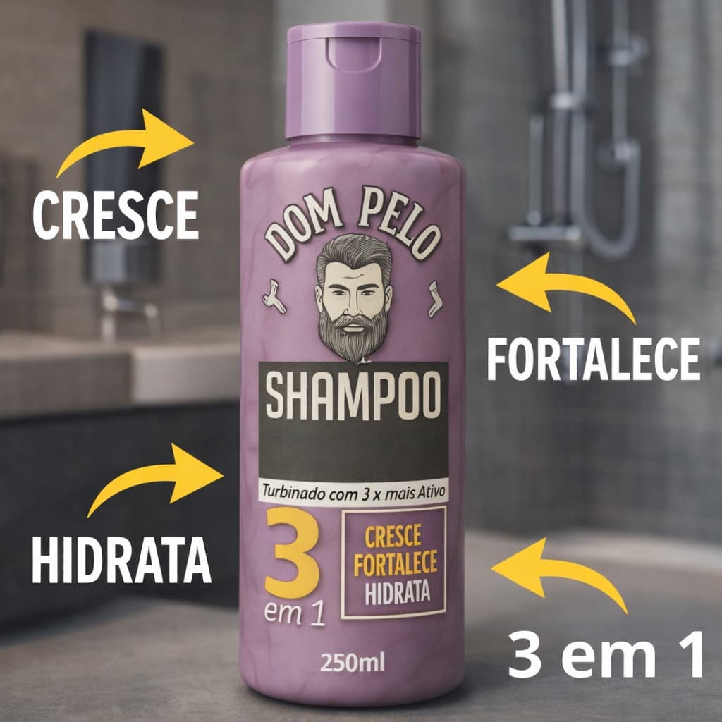 Shampoo Dom Pelo 3 em 1 Cresce Fortalece e Hidrata (250ml)