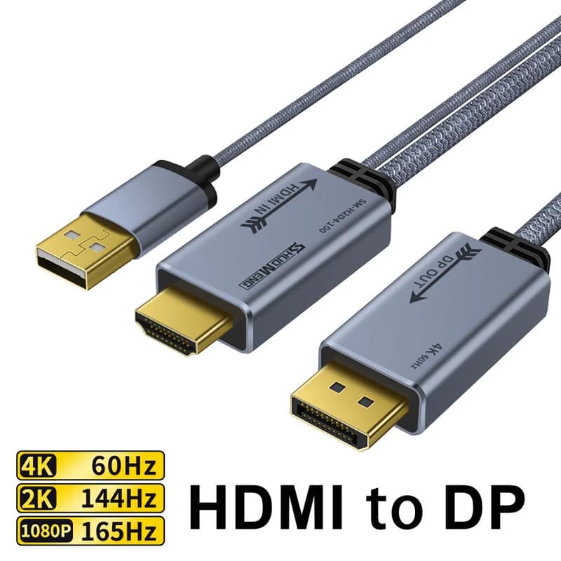 Adaptador de Cabo HDMI para DP 4K, Conversor HDMI para Display Port, Cabo de Áudio e Vídeo para TV, Placa Controlad