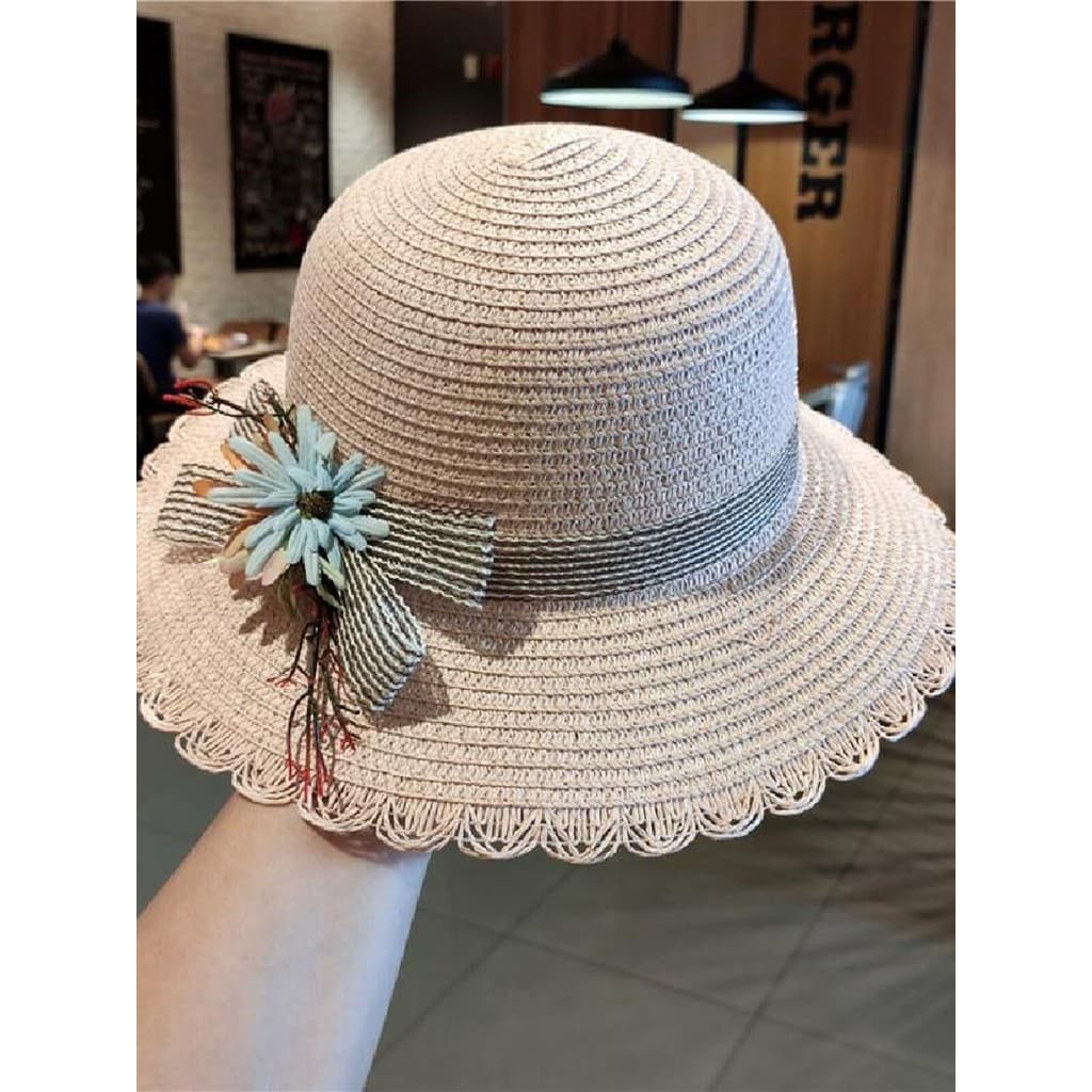 Chapéu de palha flor feminino verão praia chapéu versão coreana dobrável viagem beira-mar protetor solar chapéu de sol p