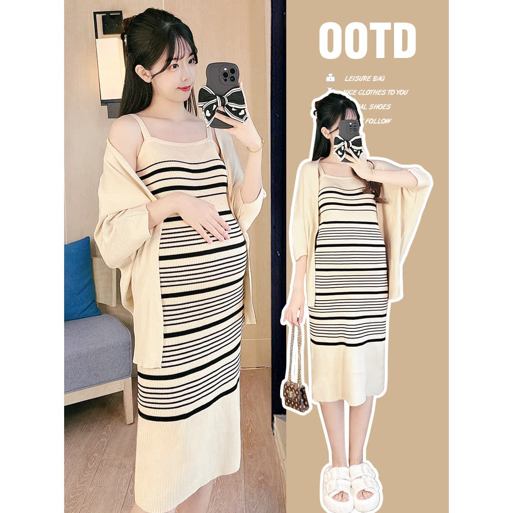 Roupa de maternidade primavera novo estilo na moda mãe Cardigan tamanho grande saia de malha primavera terno moda estilo