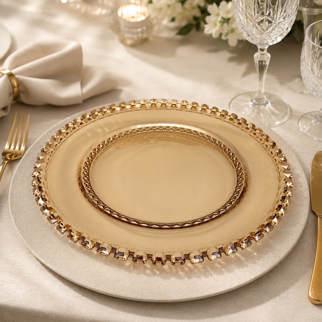 02 Pratos Rasos Diamond Âmbar 27cm Mesa Posta Sofisticada