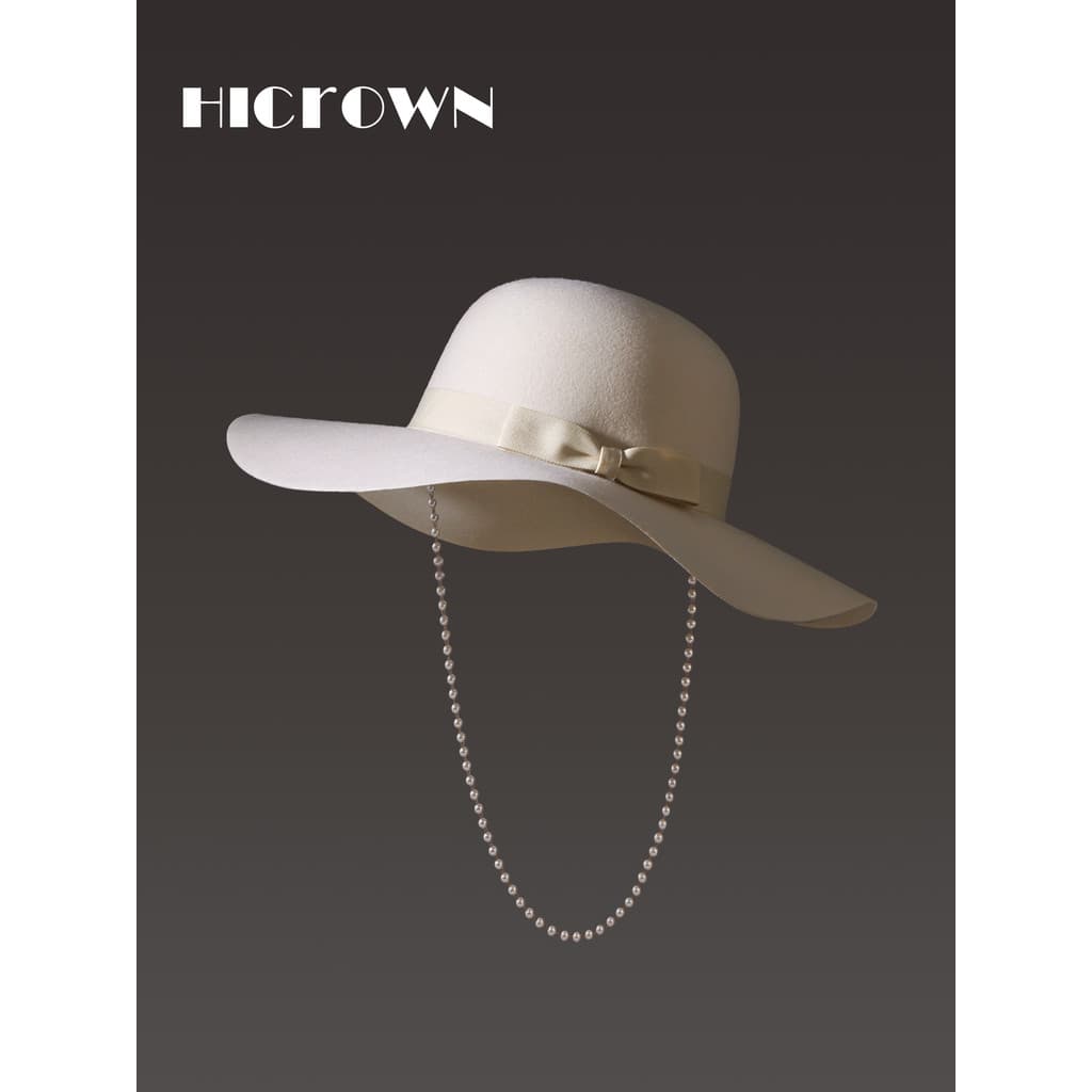 Outono inverno branco lã australiana onda chapéu superior de aba larga senhoras francês Retro arco senhoras filha estilo