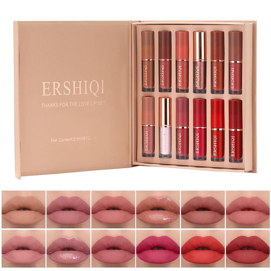 Conjunto de 12 Batons Líquidos Matte Nude, à prova d'água, de longa duração, não transfere para o copo, 12 cores de bato