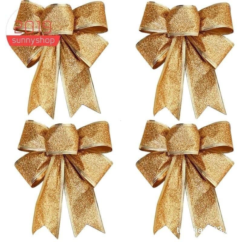 10 Pcs Decoração De Árvore De Natal Arcos Fita Dourada 25 x 21 Cm Enfeites