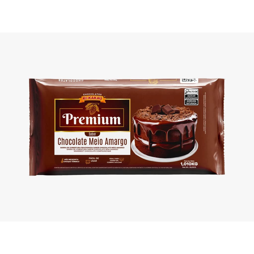 1,01KG COBERTURA CHOCOLATE PREMIUM EM BARRA E GOTAS KIKAKAU - 1K BARRA MEIOAMARGO
