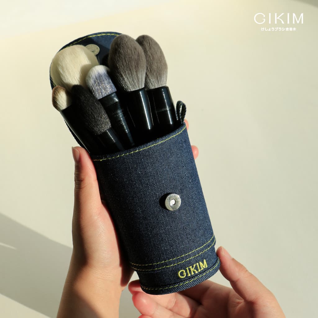 Jiqimu novo produto Vertical saco de pincel de maquiagem retrátil portátil ins estilo Denim saco de pincel de maquiagem