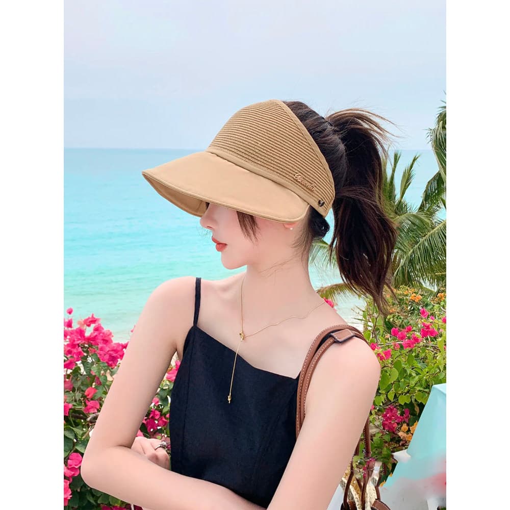 Moda verão Casual protetor solar chapéu de sol versão coreana All-Match rosto-olhando pequeno chapéu de sol pode amarrar