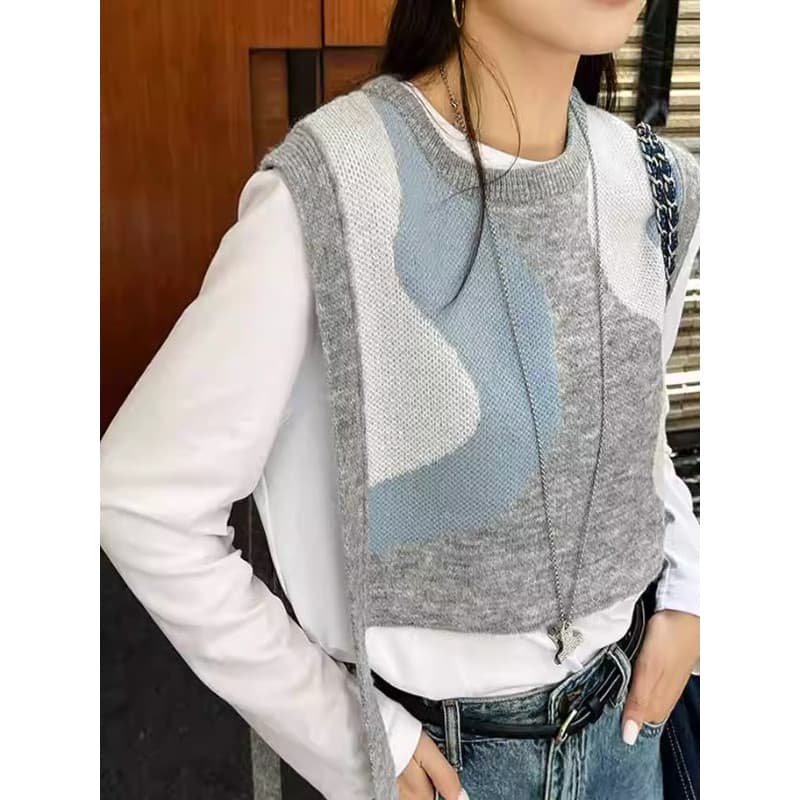 Primavera outono novo estilo mais magro olhar All-Match xale Design nicho contraste cor de malha colete Cardigan feminin
